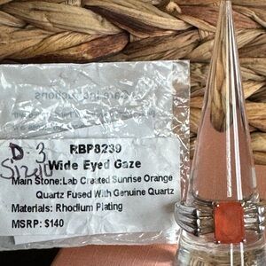 Bomb Party Wide Eyed Gaze Orange Quartz Rhodium Ring Size 10
